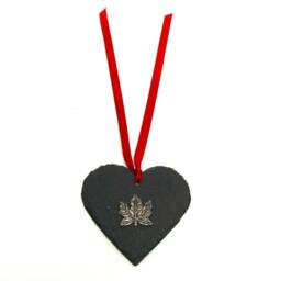 Maple Leaf Natural Slate Heart - Christmas Decoration 2025 Canada Gift Canadian Mum Ornament - thumbnail 3