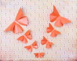 3D Butterfly Wall Art 20 Metallic Silhouettes For Girls Room, Nursery, & Home Art Decor in Carrot Orange
