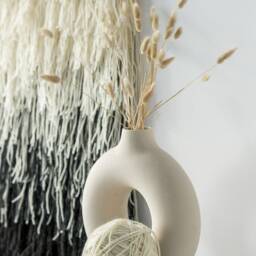 Boho Wall Art - Modern Woven Tapestry Black Cream Wool Natural Bamboo Rod Japandi Minimalist Textile For Home Elegant Gerhana - thumbnail 2