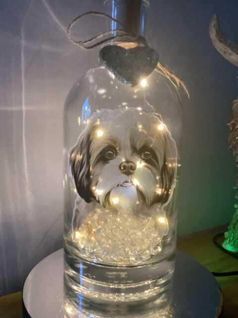 Personalised Shih Tzu Dog Light Up Bottle, Bottle Lamp With Gift Messaging Service & Bag