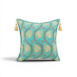 Turkish Fabric Pillow Cover 18x18, Turquoise Blue Boho Throw Pillow, Running Water Tulip Pattern Decorative Sofa Accent Ethnic Cushion Case