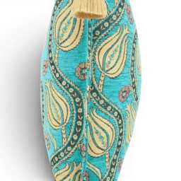 Turkish Fabric Pillow Cover 18x18, Turquoise Blue Boho Throw Pillow, Running Water Tulip Pattern Decorative Sofa Accent Ethnic Cushion Case - thumbnail 3