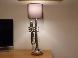 Trumpet Lamp, Silver With Round Oak Base, New