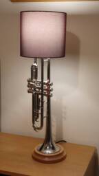 Trumpet Lamp, Silver With Round Oak Base, New - thumbnail 3