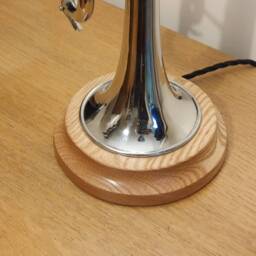 Trumpet Lamp, Silver With Round Oak Base, New - thumbnail 2