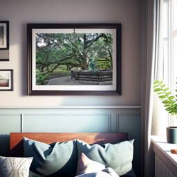 New Orleans City Park Fountain Photograph, Bronze Patina, Turquoise, Spanish Moss, Large Reaching Live Oaks, Lustre Prints, Big Easy - thumbnail 3