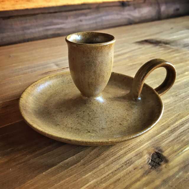 Handmade Candle Holder Cinnamon, Wheel Thrown, Stoneware, High Fire, Ceramic Candle Holder, Candlestick, With Handle, Candlestick Holder - image 1