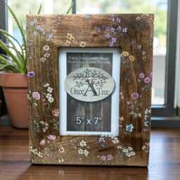 Wooden Photo Frame With Floral Prints, Antique Inspired Frame, Rustic Home Decor - thumbnail 3