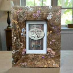 Wooden Photo Frame With Floral Prints, Antique Inspired Frame, Rustic Home Decor - thumbnail 2