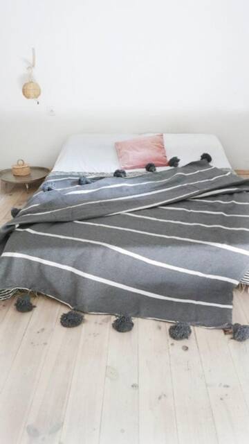 Bohemian Moroccan Blanket - Pom Tassel Blanket Handmade Organic Bedroom Gift - image 1