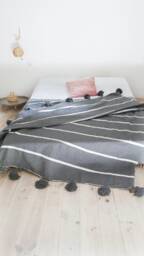 Bohemian Moroccan Blanket - Pom Tassel Blanket Handmade Organic Bedroom Gift - thumbnail 1