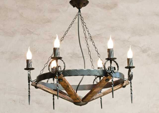 Wrought Iron Chandelier Lighting - Rustic Wood & Metal Chandeliers Ceiling Light Fixture - image 1