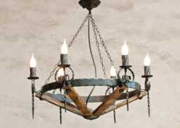 Wrought Iron Chandelier Lighting - Rustic Wood & Metal Chandeliers Ceiling Light Fixture - thumbnail 1