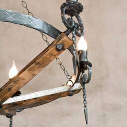 Wrought Iron Chandelier Lighting - Rustic Wood & Metal Chandeliers Ceiling Light Fixture - thumbnail 2