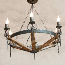 Wrought Iron Chandelier Lighting - Rustic Wood & Metal Chandeliers Ceiling Light Fixture - thumbnail 3