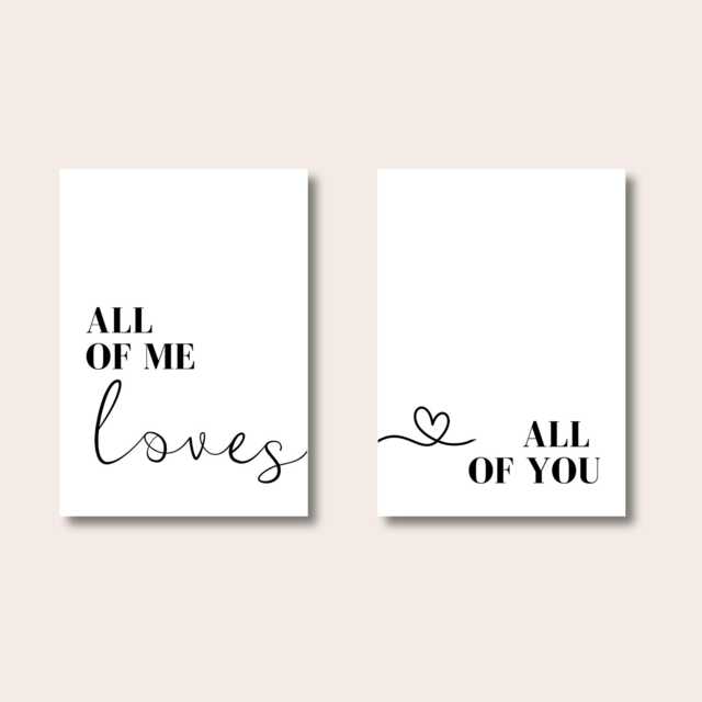 Set Of 2 Prints, Bedroom All Of Me Loves All You, Decor, Home Typography Print, Quote Gifts For Her - image 1