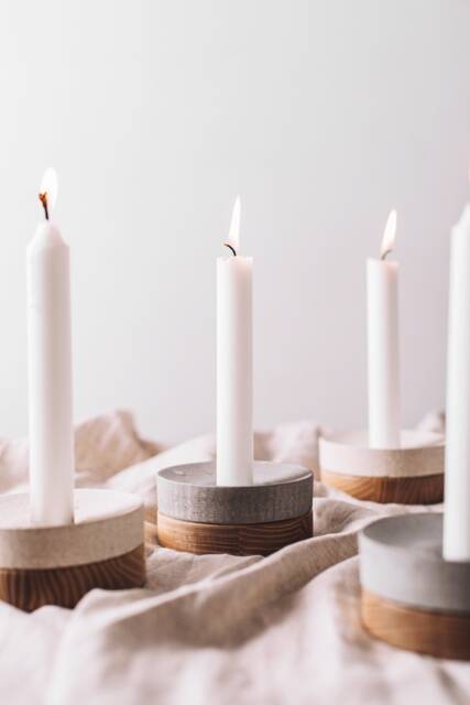 Modern Candle Holder From Wood & Concrete/Cement Tealight Minimalist Home Decor - image 1