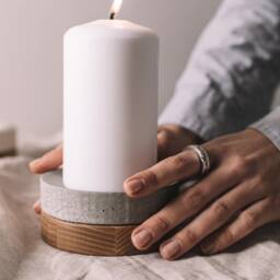 Modern Candle Holder From Wood & Concrete/Cement Tealight Minimalist Home Decor - thumbnail 2