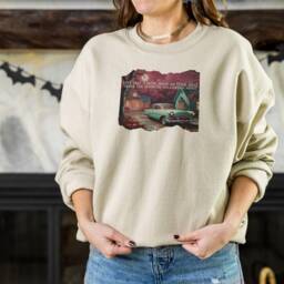 Halloween Nostalgic Retro Car Sweatshirt - Vintage Style Suburban Moonlight Drive, Autumnal Cool Mystical Eerie Magical Cosy - thumbnail 2