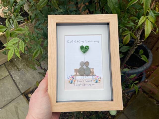 Pearl Wedding Anniversary Gift, 30Th Anniversary, Pebble Picture, Thirty, Thirtieth Personalised Art - image 1