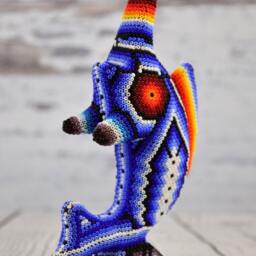 Huichol Beaded Sailfish - Hand Carved Copal Wood Alebrije Mexican Folk Art Animal Sculpture Painted Oaxaca Decor - thumbnail 3