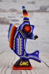 Huichol Beaded Sailfish - Hand Carved Copal Wood Alebrije Mexican Folk Art Animal Sculpture Painted Oaxaca Decor