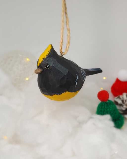 Sultan Tit Hanging Christmas Ornaments Wooden Hand Carved Painted Bird - image 1