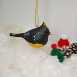 Sultan Tit Hanging Christmas Ornaments Wooden Hand Carved Painted Bird - thumbnail 4