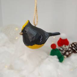 Sultan Tit Hanging Christmas Ornaments Wooden Hand Carved Painted Bird - thumbnail 3