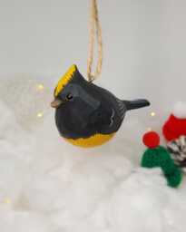 Sultan Tit Hanging Christmas Ornaments Wooden Hand Carved Painted Bird