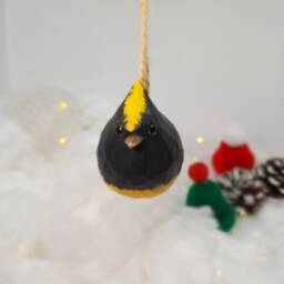 Sultan Tit Hanging Christmas Ornaments Wooden Hand Carved Painted Bird - thumbnail 2