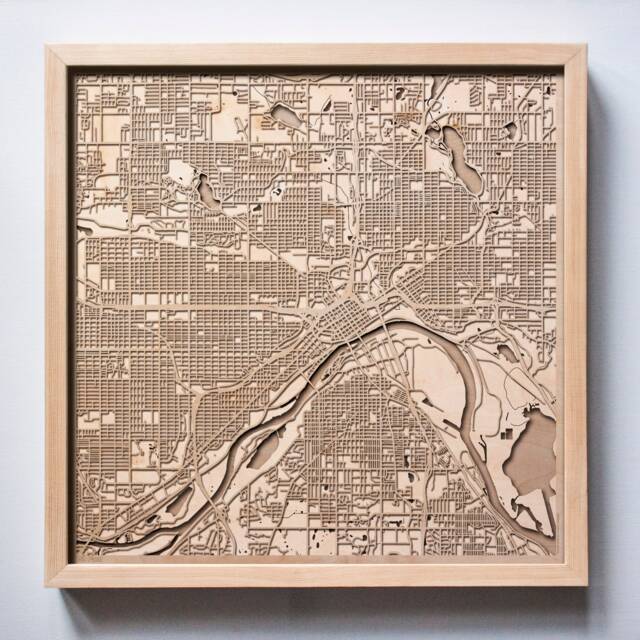 St Paul Wooden Map Art - Laser Cut City Streets, Framed Wall Decor - image 1