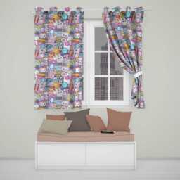 Cute Kawaii School Supplies Desk Rainbow Sun Globe Seamless Pattern Readymade Eyelet Ring Top Thermal 100% Blackout Curtains