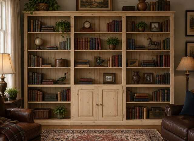 Solid Wood Library Bookcase, 7Ft X 9Ft Adjustable Shelving With Doors - image 1