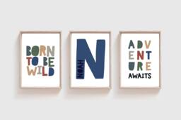 Set Of 3 Boys Nursery Prints, Bedroom Wall Art, Adventure Awaits, Born To Be Wild Print, Personalised Name Print - thumbnail 1