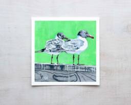 Two Seagulls - Art Print, Coastal Beach Bird Wall Art, Painting - thumbnail 1