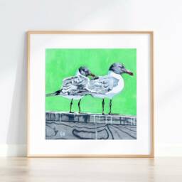 Two Seagulls - Art Print, Coastal Beach Bird Wall Art, Painting - thumbnail 3