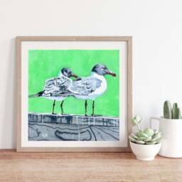 Two Seagulls - Art Print, Coastal Beach Bird Wall Art, Painting - thumbnail 2