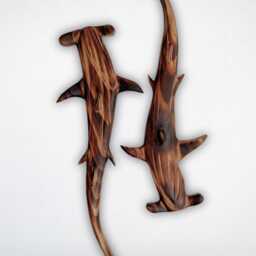 Handcrafted Wooden Hammerhead Shark Sculptures - Reclaimed Wood Wall Art Eco-Friendly Marine Decor - thumbnail 3