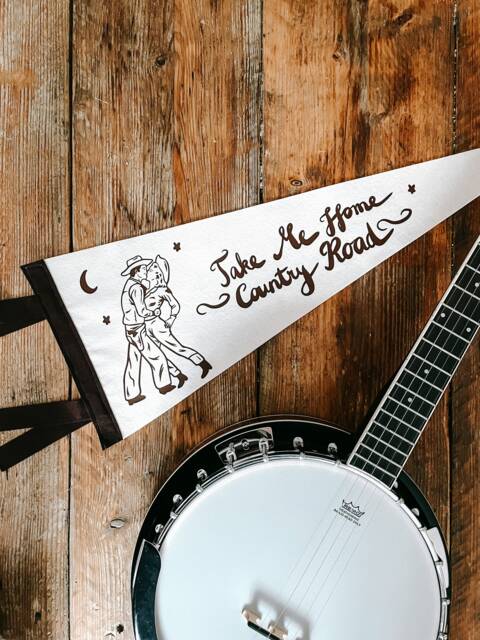 Country Roads Felt Pennant Flag Country Music/Wild West Cowgirl John Denver Wall Decor - image 1