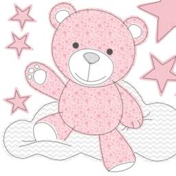 Teddy Bear Decal, Hot Air Balloon Wall Stickers, Stars Clouds & Moon, Pink Grey White, Baby Girls Nursery Room Decor, Toddler Gift - thumbnail 3