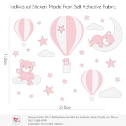 Teddy Bear Decal, Hot Air Balloon Wall Stickers, Stars Clouds & Moon, Pink Grey White, Baby Girls Nursery Room Decor, Toddler Gift - thumbnail 2