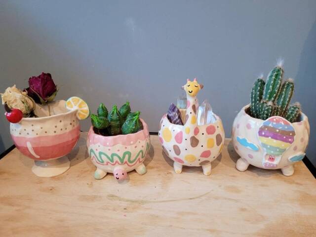 The Very Fun Collection 6 Handmade Ceramic Succulent Cactus Planter Pot. Hot Air Balloon. Giraffe. Turtle. Tortoise. Cocktail. Gift Ideas - image 1