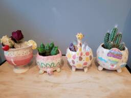 The Very Fun Collection 6 Handmade Ceramic Succulent Cactus Planter Pot. Hot Air Balloon. Giraffe. Turtle. Tortoise. Cocktail. Gift Ideas - thumbnail 1
