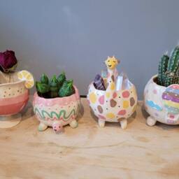 The Very Fun Collection 6 Handmade Ceramic Succulent Cactus Planter Pot. Hot Air Balloon. Giraffe. Turtle. Tortoise. Cocktail. Gift Ideas - thumbnail 4