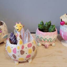 The Very Fun Collection 6 Handmade Ceramic Succulent Cactus Planter Pot. Hot Air Balloon. Giraffe. Turtle. Tortoise. Cocktail. Gift Ideas - thumbnail 3