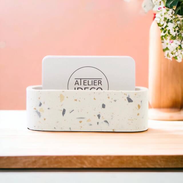 Atelier Ideco - White Jesmonite Terrazzo Business Card Display For Retail Counter - image 1