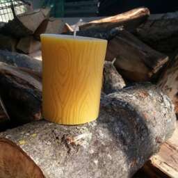 Michigan Beeswax Candle Wood Grain Pillar, Rustic Farmhouse Decor - 3.75 X 3 - thumbnail 2
