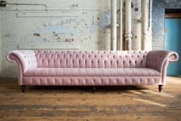 Handmade Large 6 Seater Pale Pink Velvet Chesterfield Sofa