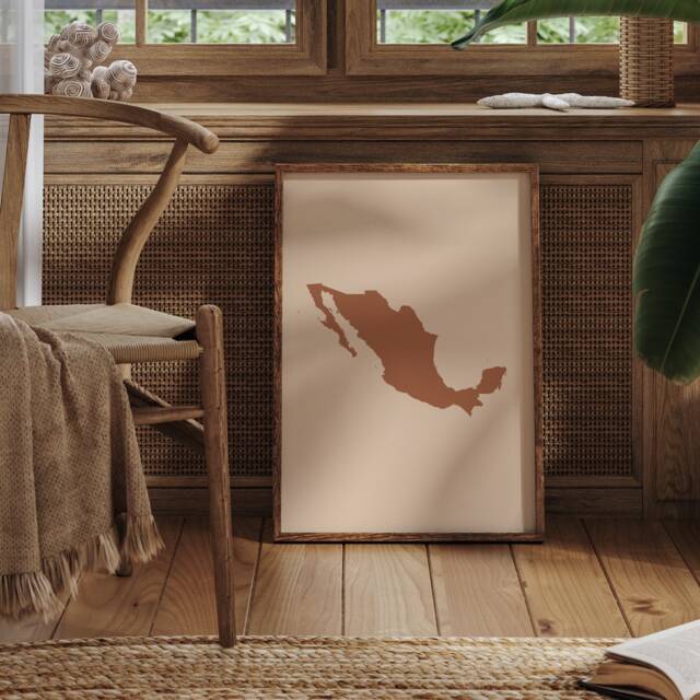 Mexico Map Boho Wall Art Print Mid Century Travel Poster - image 1